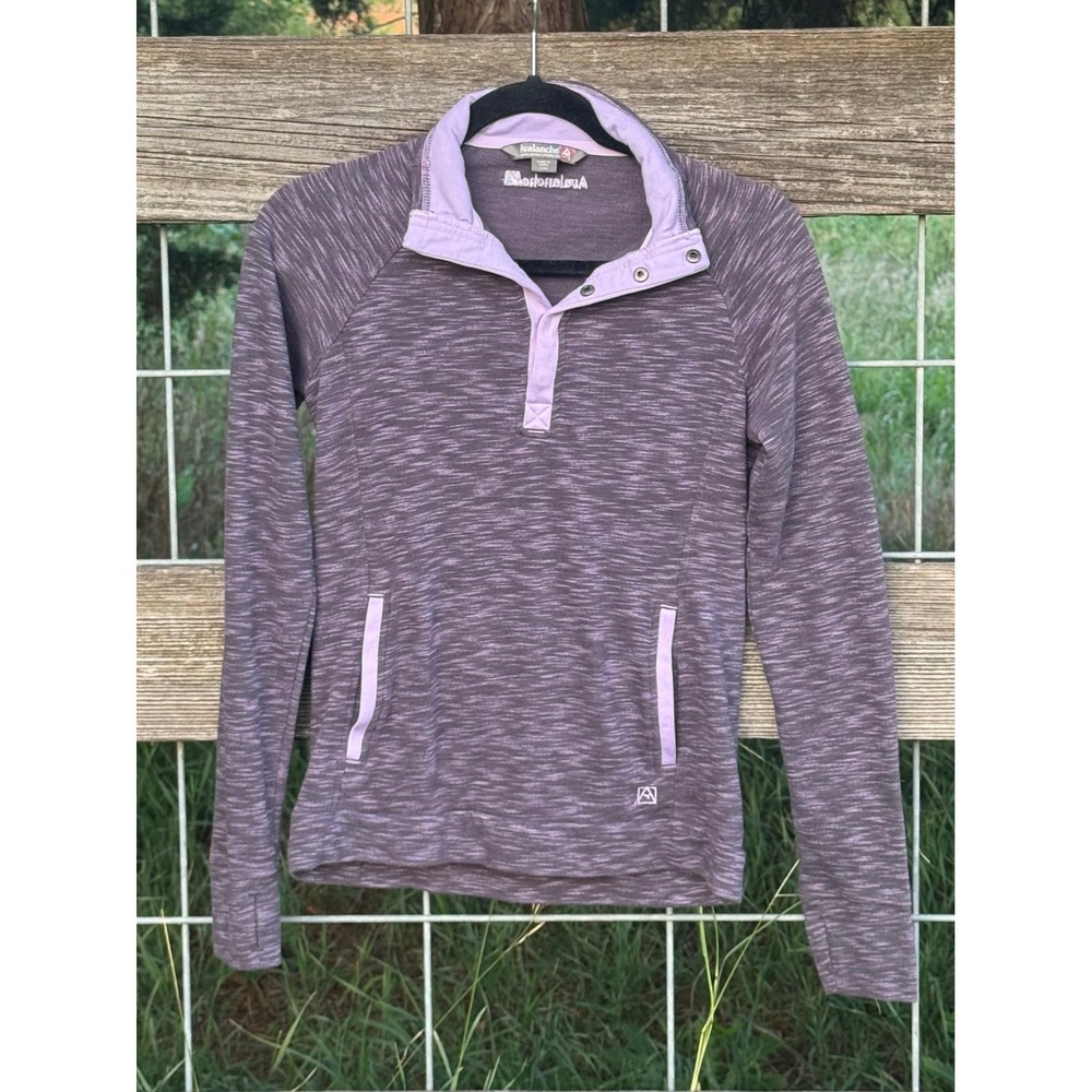Avalanche Purple Space Dye Snap Neck Pullover Sweatshirt Two Pocket Womens Small